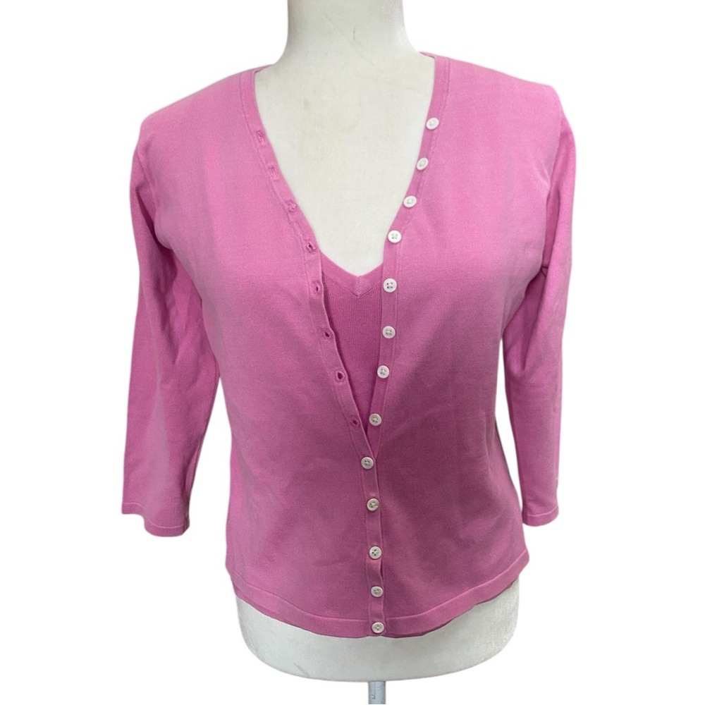 Lilly Pulitzer Silk Blend Bright Pink Shell And Cardigan Sweater Set